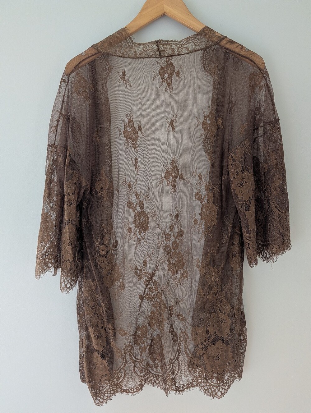 Brown Sheer Floral Lace Kimono Cardigan Duster S Boho Western Festival - Picture 5 of 6